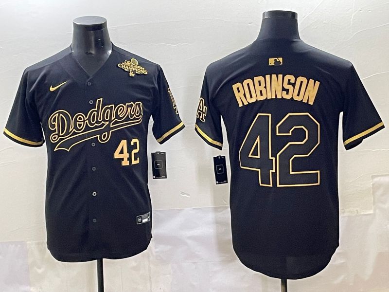 Men 2025 Los Angeles Dodgers #42 Robinson Black Gold Five generations Nike MLB Jersey style 4->los angeles dodgers->MLB Jersey